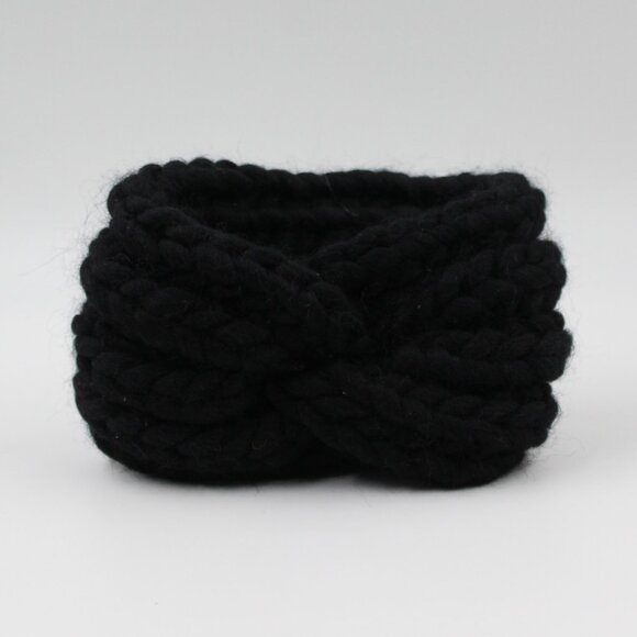 Handmade Hand Knit Wool Black English Rib Baby Ear Warmer Headband - Picture 1 of 4